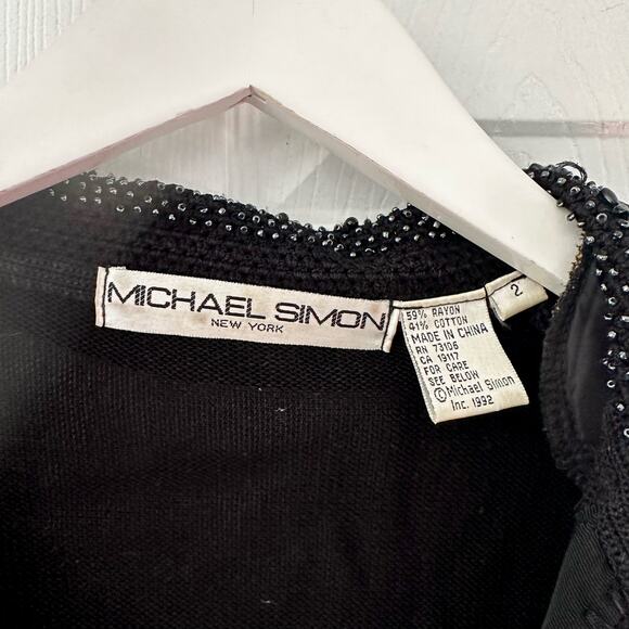 Michael Simon Vintage Black Button Collared Sweater Cardigan Beaded Poodles 2 - Picture 7 of 12